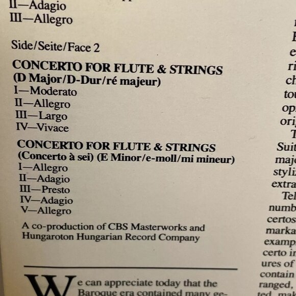 Flute Concertos Suite In E Minor (Vinyl, 1987) CBS Masterworks M 42362 NM LP - Picture 5 of 10